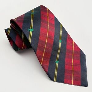 GIANNI DE SANTIS Silk tie Made in Italy Red Plaid w Green Yorkie Designer Preppy